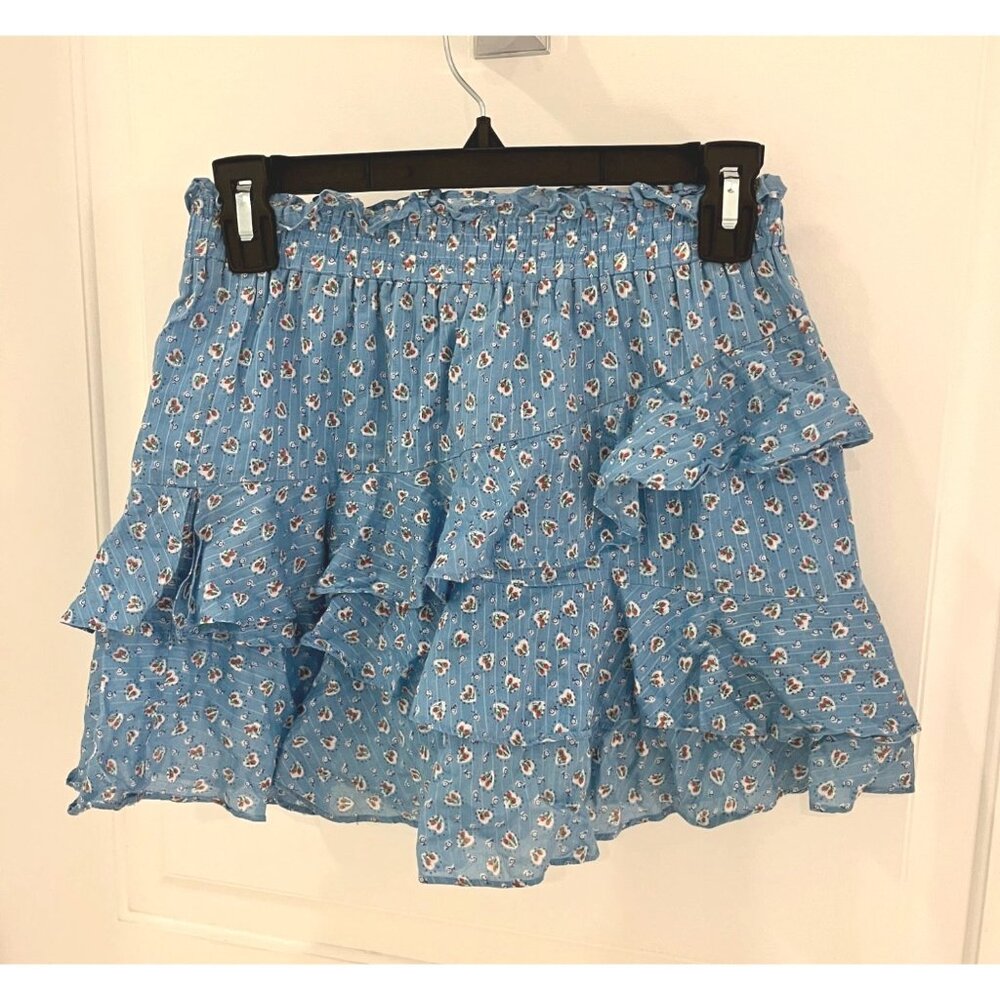 Love Shack Fancy Blue Ditsy‎ Strawberry Ruffle Mini Skirt S SMALL Strawberries